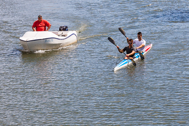 Bátor György edző, Kirkov Valentin (elöl) és Kuli István (hátul)