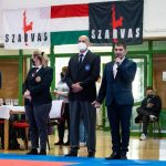 Ruzsinszki György a Karate Liga 2021. február 27-i szarvasi fordulójának megnyitóján. Jobbján Lovász György, a szarvasi karateegyesület elnöke