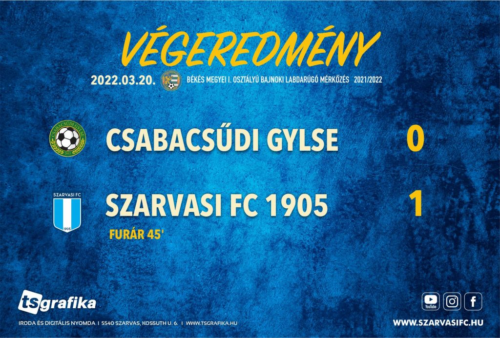 Csabacsűdi GyLSE – Szarvasi FC 0–1 (0–1)