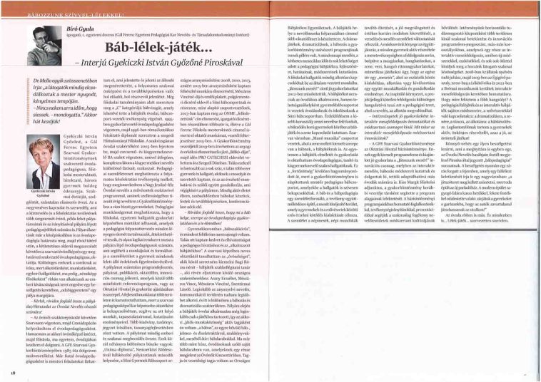 Szakmai cikk jelent meg Gyekiczki Istvánné Piroskával az Óvodai Nevelés Szakmai-Módszertani Folyóirat szeptemberi számában