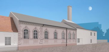 A Gál Ferenc Egyetem Padagógiai Karának Kossuth utcai jövőbeni homlokzata Váncza László építész jelenlegi tervei szerint