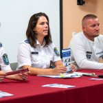 Kovács Júlia Éva rendőr százados, megbízott közlekedésrendészeti alosztályvezető, Csorbáné Dávid Ivett rendőr törzsőrmester, balesetmegelőzési előadó, illetve Medve István rendőr főtörzsőrmester, a Gyulai Rendőrkapitányság körzeti megbízottja a csütörtök délelőtt tartott tájékoztatón.