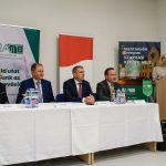 Babák Mihály, Dankó Béla, dr. Gyuricza Csaba és dr. Takács Árpád az Öntözési és Vízgazdálkodási Kutatóintézet konferenciatermében 2023. november 17-én tartott sajtótájékoztatón.