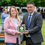 Lukácsiné Molnár Éva, a Gallicoop baromfiágazatának operatív vezetője és Antal Gábor, a Hódmezőgazda Zrt. vezérigazgatója a Baromfi díj átadásán.