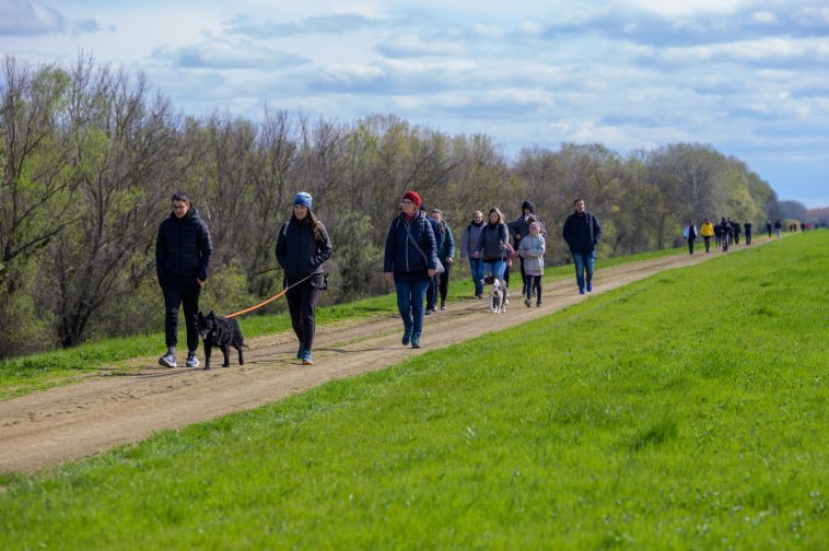 A 17 kilométeres kört tevők a békésszentandrási Horthy István Duzzasztóműhöz vezető Körös-gáton.